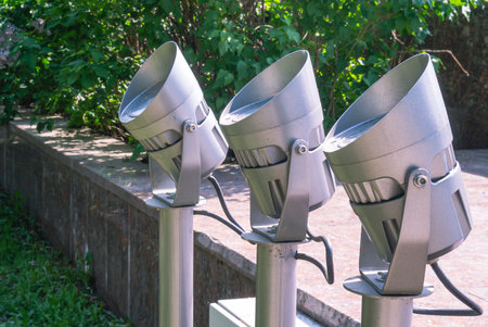 Street lamps for lighting at night. Electric lights in the city park for street lighting. Street...