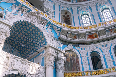 The Chapel of the Holy Sepulchre. The Resurrection New Jerusalem Monastery. The temple and religion. The vaults of the ancient temple.The columns are decorated with stucco with gilding.の写真素材