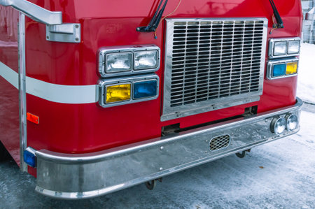 A red fire truck is moving towards the fire. Equipment for rescuing people in case of fire. A rescue...