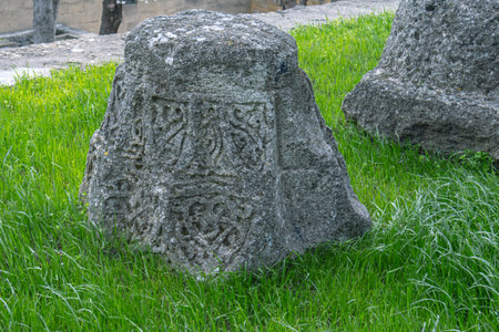 Ancient structures inside the Naryn-Kala fortress in Derbent. Ancient ruins. Ancient stone sculptures. Ancient streets in the fortress.の写真素材