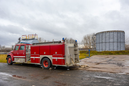 A fire truck for delivering firefighters to the fire site and supplying fire extinguishing agent. A...