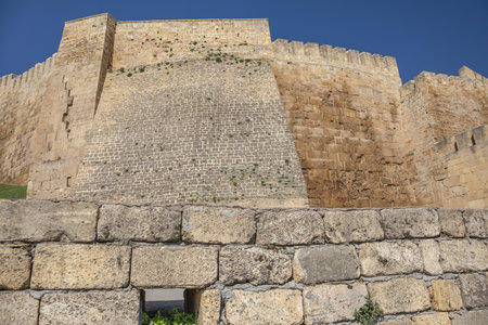 The walls of the ancient fortress are made of large stone blocks. View of the ancient Persian...