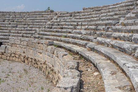 An arena for gladiatorial fights. The stadium in the ancient city of Perge in Turkey. The stands of...