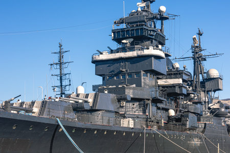 The museum ship is moored at the eternal parking lot in the port of Novorossiysk. A Soviet cruiser...