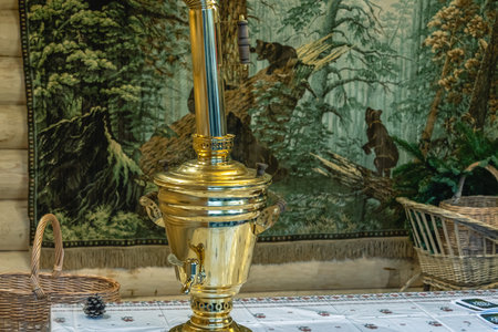 The interior is designed in the Russian style. On the wall is a Soviet carpet with bears, and on the...