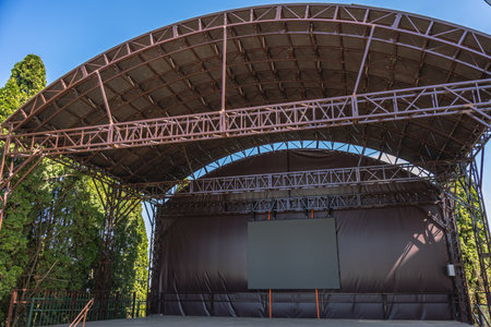 An indoor stage for performances by artists and musicians. Metal construction for concerts and...