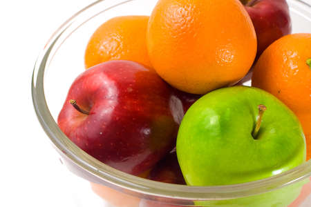 Mixed Fruits in a Bowl, Isolated on White Backgroundの写真素材