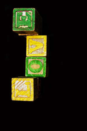 Wooden blocks spelling Love a rowの写真素材