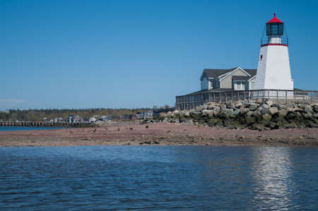 St Andrews Lighthouse at low tide from seawardの写真素材