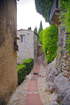Medevil Streets of Eze with greenery in the summer