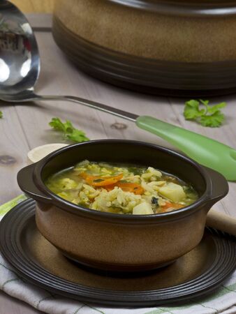 A cup of chicken soupの写真素材