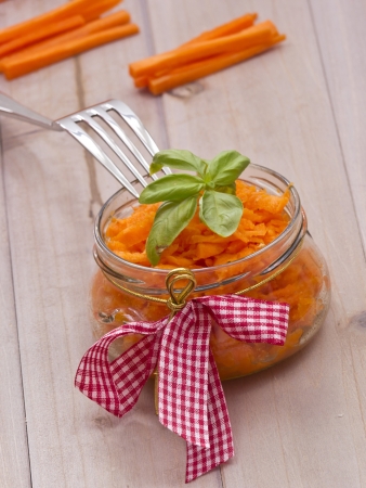 Carrot salad carrots raw vegetarian food from freshly rasped carrotの写真素材
