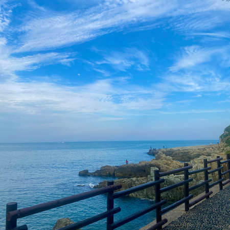 Beautiful seascape with blue sky and clouds. Nature backgroundの写真素材