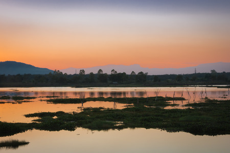 Sunset in the lake, sunset photos, evening lake photos, seascapeの写真素材