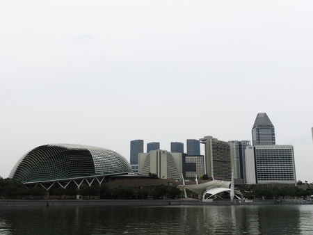 a view of the Esplanade, Meritus, Mandarin Oriental, Conrad, Pan Pacific, March 1, 2011 - skyline of Singaporeのeditorial素材