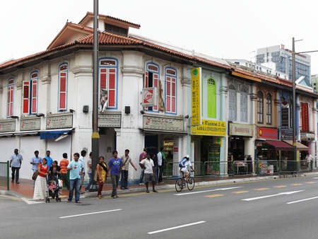 Serangoon Road, Singapore, March 1, 2011 - shophouses in Little India in Singaporeのeditorial素材