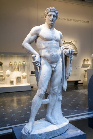 NEW YORK, NY - APRIL 10: Statue of Hercules, greek myth hero located inside the Metropolitan Museum....