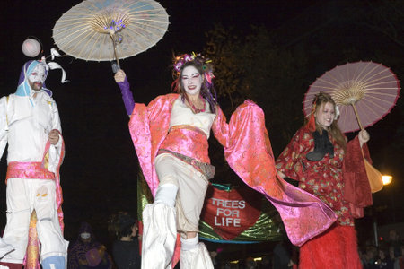 Annual Halloween Parade in Greenwich Village New York. Many attend to celebrate their gay pride, although the crowd is generally mixed.  Photographed October, 31st, 2008 in the USA.  のeditorial素材