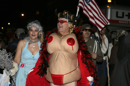 Annual Halloween Parade in Greenwich Village New York. Many attend to celebrate their gay pride, although the crowd is generally mixed.  Photographed October, 31st, 2008 in the USA. のeditorial素材