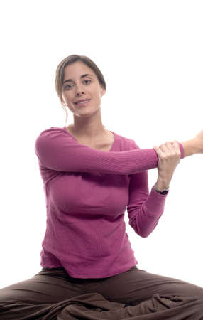 Caucasian woman stretching. の写真素材