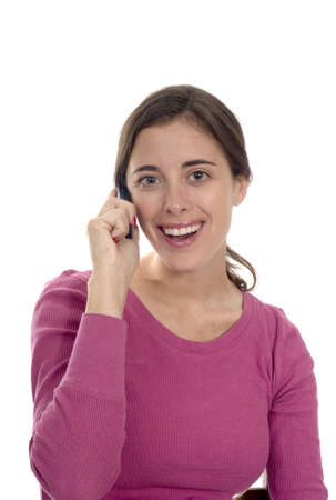 A caucasian woman talks on cel phone.の写真素材