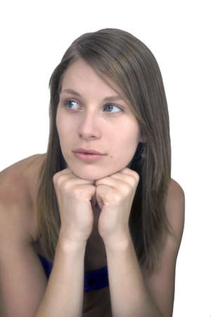Girl against plain white background.  She was 19 at the time of shoot and was photographed in studio.  の写真素材