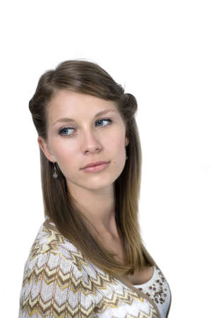 Close up of young girl indoors.の写真素材