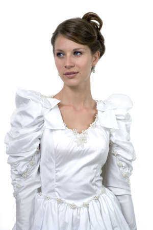 Young girl wears wedding dress.  Photographed in studio.    for release 3aの写真素材