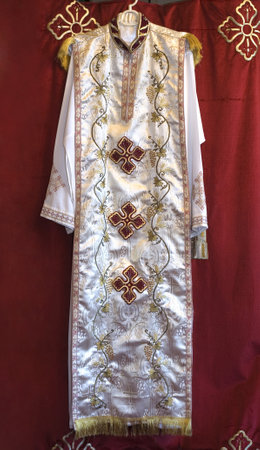 A priestly garment or robe worn by one of the church fathers during service at the Coptic Orthodox Church of St George in Brooklyn NY.  Photographed  September 2009 in the USA.  のeditorial素材