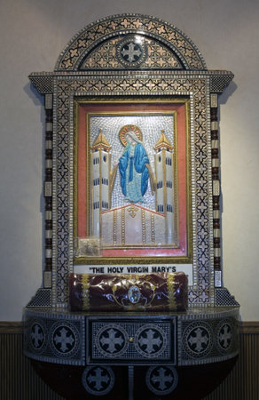 Religious icon of the Virgin Mary.  This icon began dripping oil in 1994 while in the home of a woman in Brooklyn.  The news media "including channel 11, 7 and 4, documented the appearance of what appeared to be oil and stated the icon dripped as much as のeditorial素材