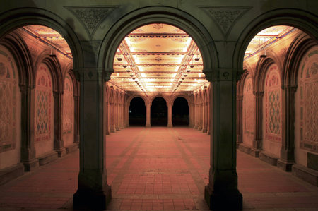 Entrance to Bethesda Terrace Arcade inside Central Park in New York City.  