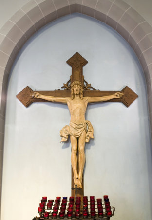 Figure of Jesus on Cross inside Church.のeditorial素材
