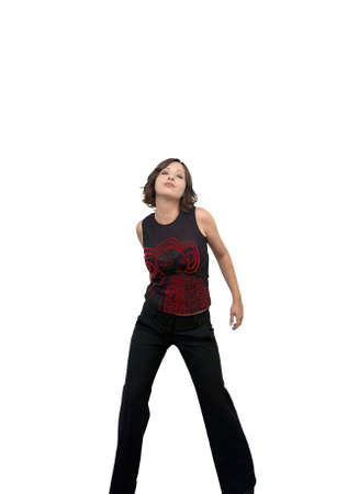 Dancing girl against a white background.    She is Irish American