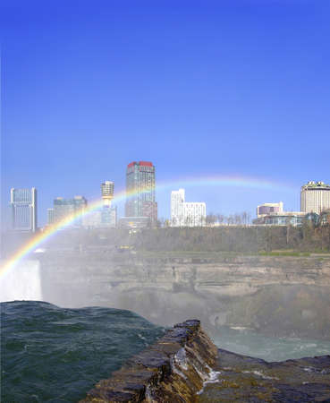 Niagara Falls in Niagara New York on a cool April morning.  Photographed in the USA.の写真素材