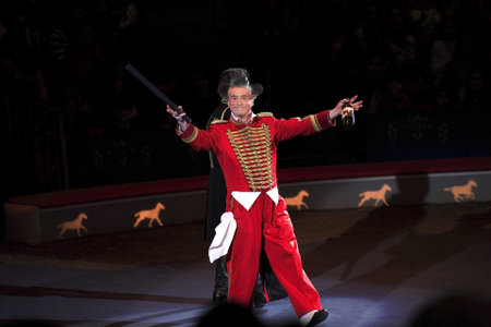 NEW YORK, NEW YORK - NOVEMBER 15: Clowns perform comedy routine during Big Apple Circus show.  Taken November 15, 2007 in New York City.のeditorial素材