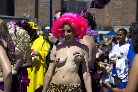 Brooklyn, NY - June 23: Participants of Coney Island Mermaid Parade Brooklyn, NY. USA.のeditorial素材