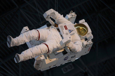 CHANTILLY, VIRGINIA - AUGUST 15: Nasa Astronaut Suit with EMU.  Photographed  inside the National...