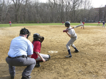 Little league baseball team photographed during a game.のeditorial素材