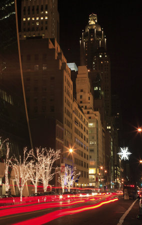 Photo showing manhattan along 5th avenue at Christmas time at night. のeditorial素材