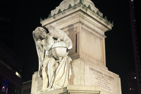 Base of Christopher Columbus statue located on Columbus Circle and 59th street in New York City.のeditorial素材