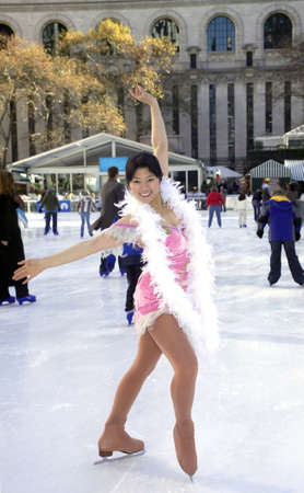 professional skater wearing outfit on ice.の写真素材