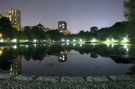 Central Park at night in New York City.の写真素材