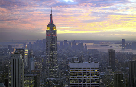 Elevated view of New York City with Empire State Building in view.のeditorial素材