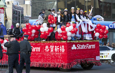 NEW YORK, NEW YORK - FEBRUARY 17: Parade celebration during Chinese New Year held in Chinatown.   Taken February 17, 2013 in NYC. のeditorial素材