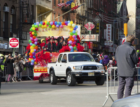 NEW YORK, NEW YORK - FEBRUARY 17: Parade celebration during Chinese New Year held in Chinatown.   Taken February 17, 2013 in NYC. のeditorial素材
