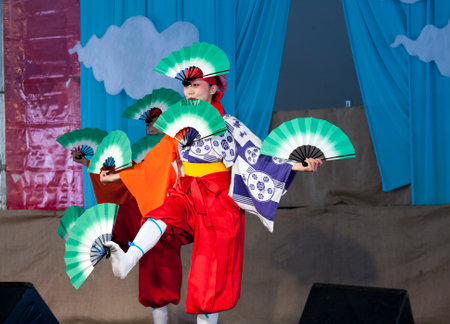 BROOKLYN, NEW YORK - APRIL 28  Japanese Folk Dance Institute at Brooklyn Botanic Garden during Cherry Blossom Festival    Taken April 28, 2013 in Brooklyn,  New York のeditorial素材
