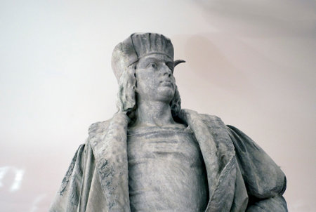 NEW YORK, NEW YORK - NOVEMBER 6: Close up of Christopher Columbus statue during Tatzu Nishi art project.   Taken November 6, 2012  in New York City.のeditorial素材