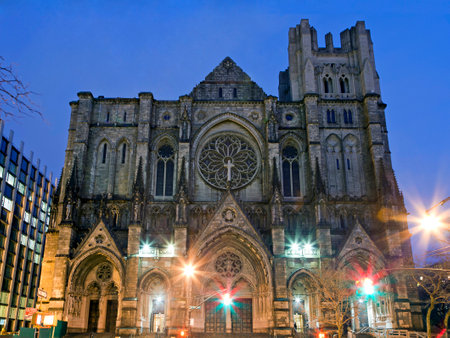 NEW YORK, NEW YORK, USA - DECEMBER 22: Exterior of Saint John Divine Church on West 110th Street and Amsterdam. Taken December 22, 2015 in New York.のeditorial素材