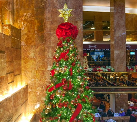 NEW YORK, NEW YORK - DECEMBER 19: Christmas tree inside Trump Tower on 56th street and 5th avenue in Manhattan.  Taken December 19, 2016 in New York City.のeditorial素材