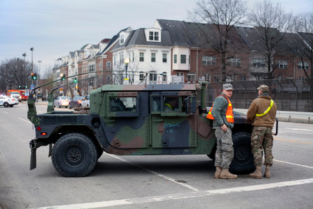 WASHINGTON, DC - JANUARY 20: M1165 HMMWV Expanded Capacity Command General Purpose Vehicle Vehicle parked for Inauguration of Donald Trump.  Taken January 20, 2017 in District of Columbia.のeditorial素材